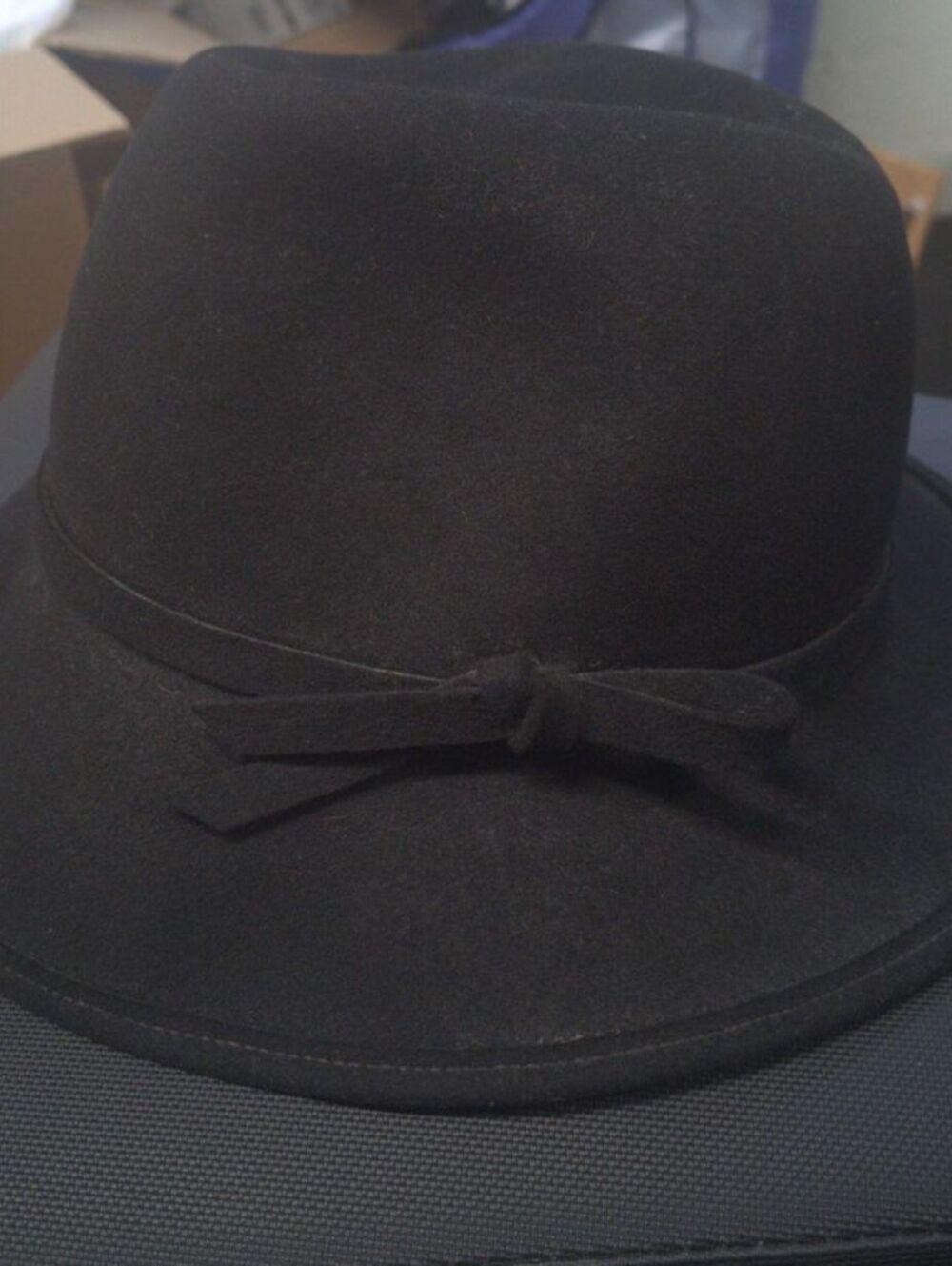 Vintage Adolfo II Saks Fifth Avenue Excello 100% Wool Black Wide Brim Hat USA